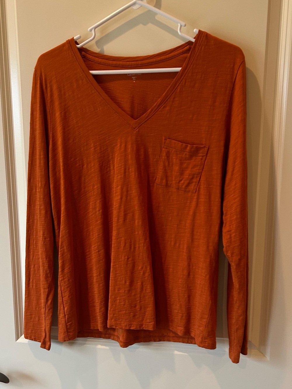 Garnet Hill Rust Long-Sleeve V-Neck Pocket Tee